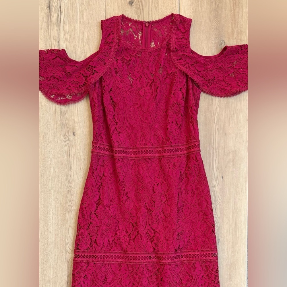 Laundry by Shelli Segal Red Lace Midi Dress Size 6 - Picture 3 of 11